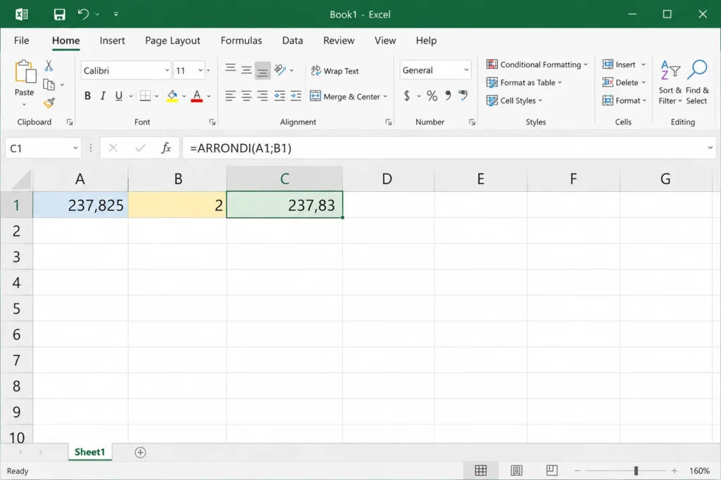 Exemple de la fonction ARRONDI dans Excel pour arrondir un nombre à deux décimales